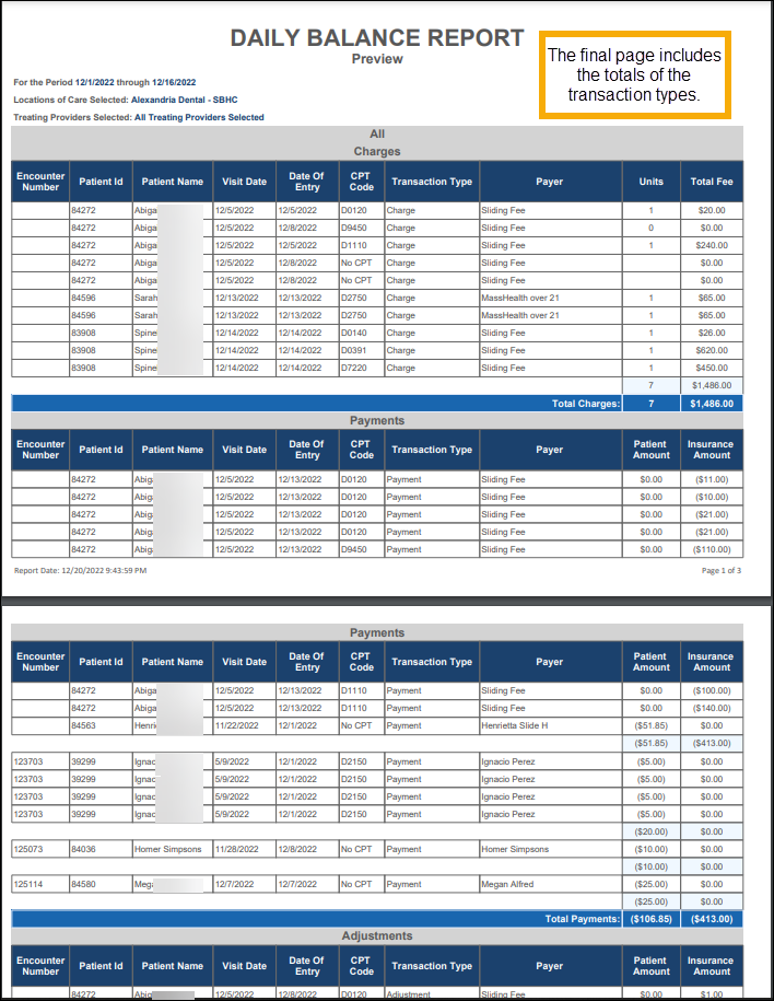 Example Daily Balance Report 